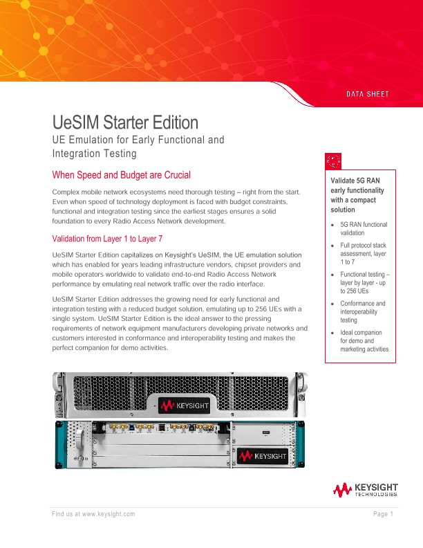 UeSIM Starter Edition - UE Emulation for Early Functional and Integration Testing