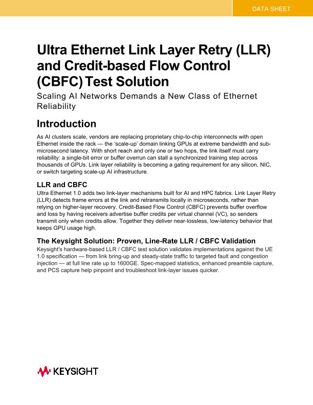 Ultra Ethernet Link Layer Retry (LLR) and Credit-based Flow Control (CBFC) Test Solution