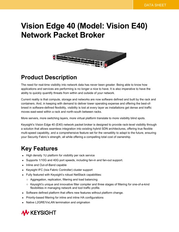 Vision Edge 40 (E40) Network Packet Broker