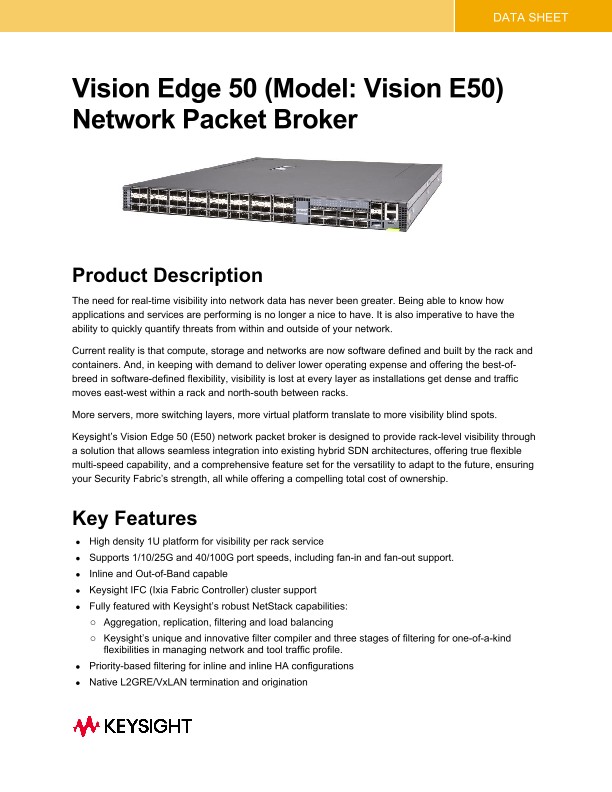Vision Edge 50 (Model: Vision E50) Network Packet Broker