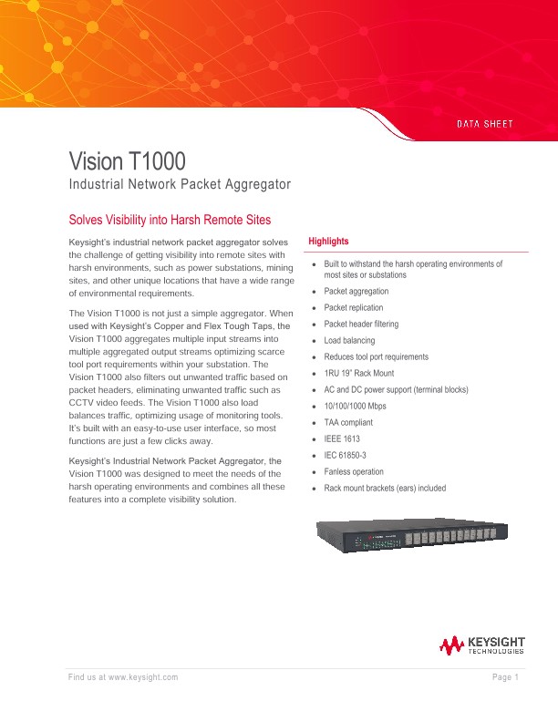 Vision T1000 Industrial Network Packet Aggregator