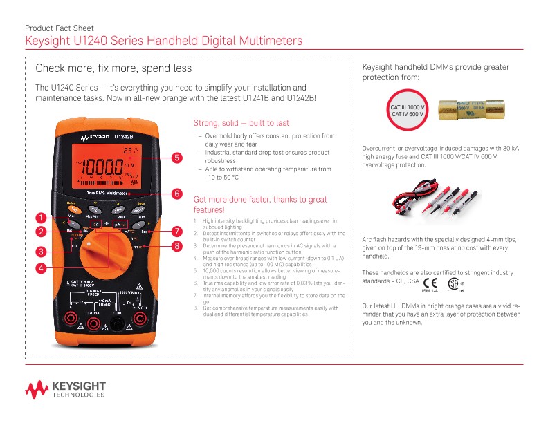 U1240 Series Handheld Digital Multimeters – Product Fact Sheet