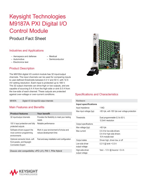 M9187A PXI Digital I/O Module