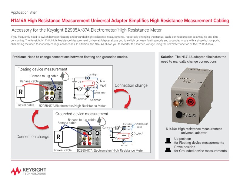 N1414A High Resistance Measurement Universal Adapter Simplifies High Resistance Measurement Cabling
