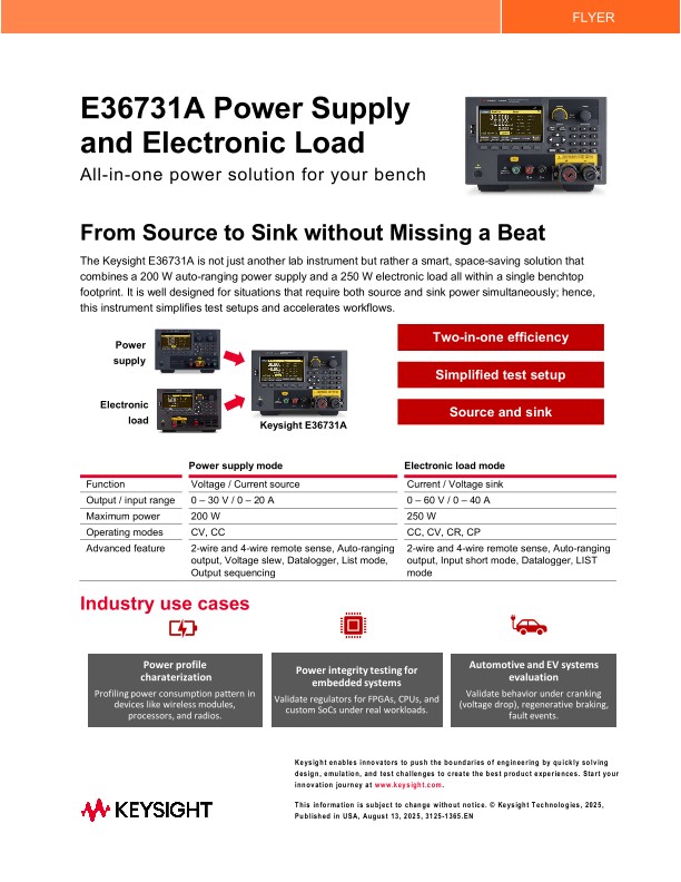 E36731A Power Supply and Electronic Load