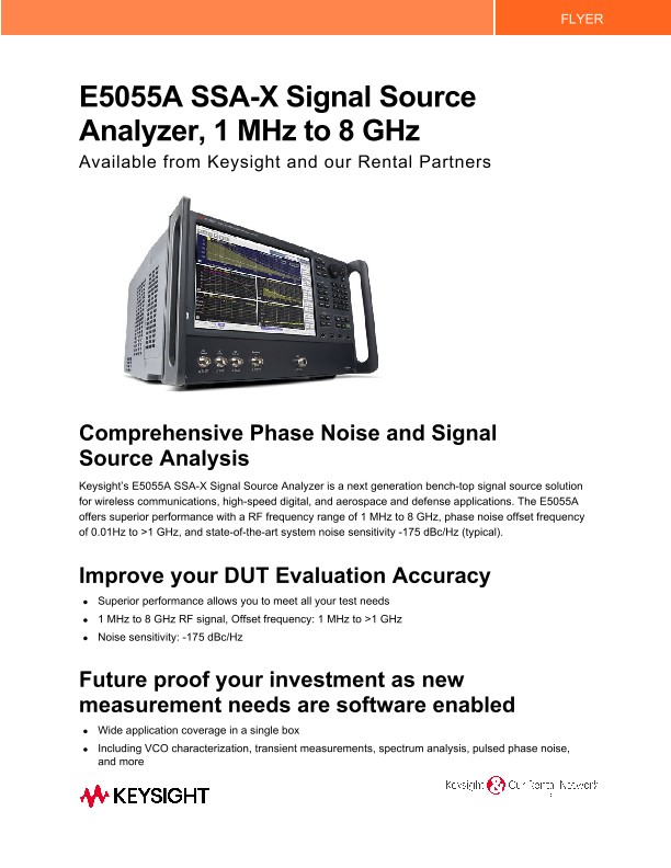E5055A SSA-X Signal Source Analyzer 1 MHz to 8 GHz, Available from Keysight and our Rental Partners