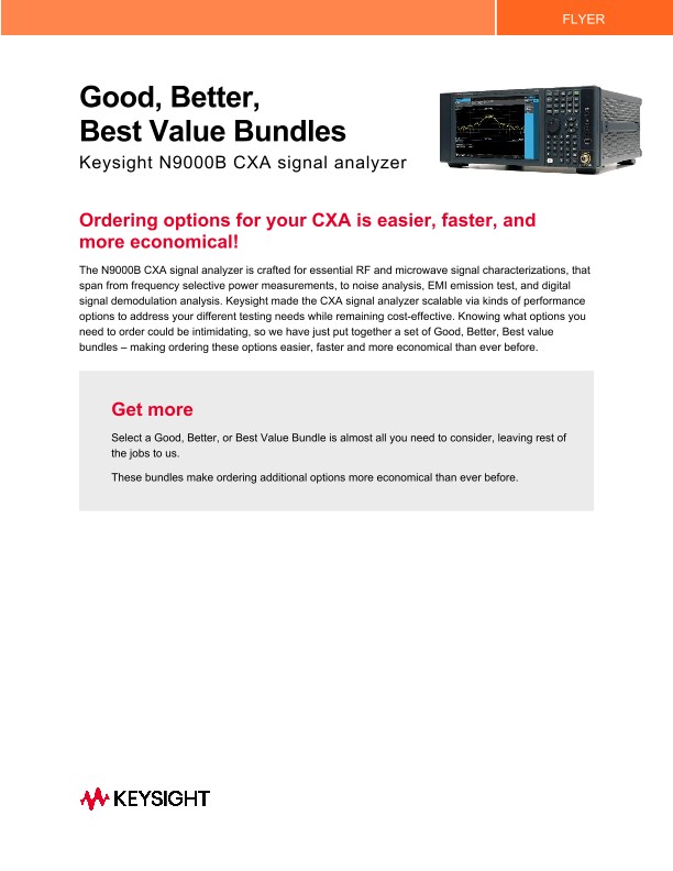 Good, Better, Best Value Bundles Keysight N9000B CXA Signal Analyzer