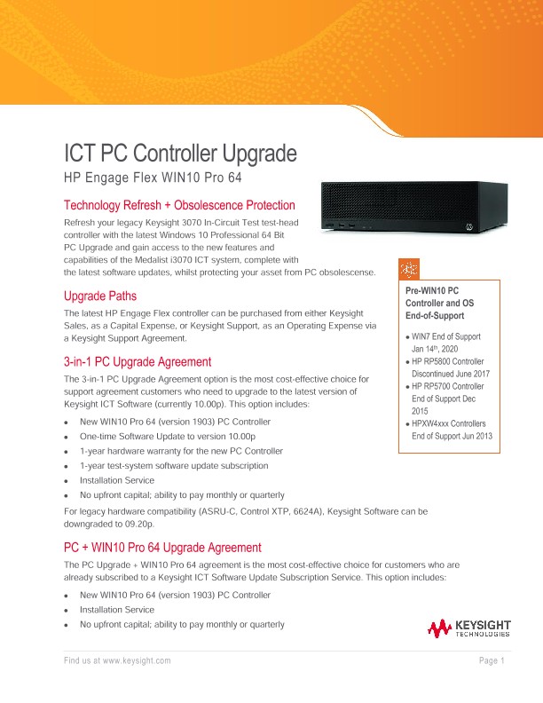 ICT PC Controller Upgrade PDF Asset Page | Keysight