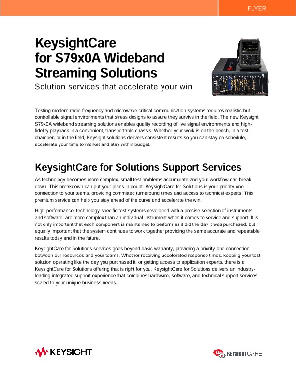 KeysightCare for S79x0A Wideband Streaming Solutions