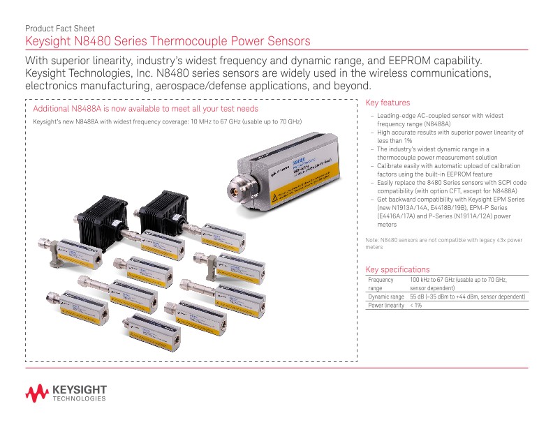 N8480 Series Thermocouple Power Sensors – Product Fact Sheet