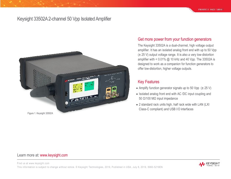 33502A 2-channel 50 Vpp Isolated Amplifier 