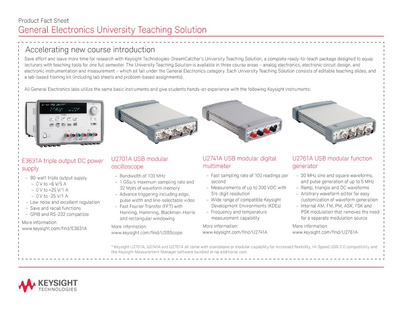 General Electronics University Teaching Solution PDF Asset Page | Keysight