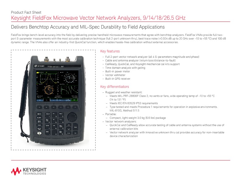 Fieldfox Interfaces FieldFox Microwave Vector Network Analyzers, 9/14/18/26.5 GHz PDF Asset ...