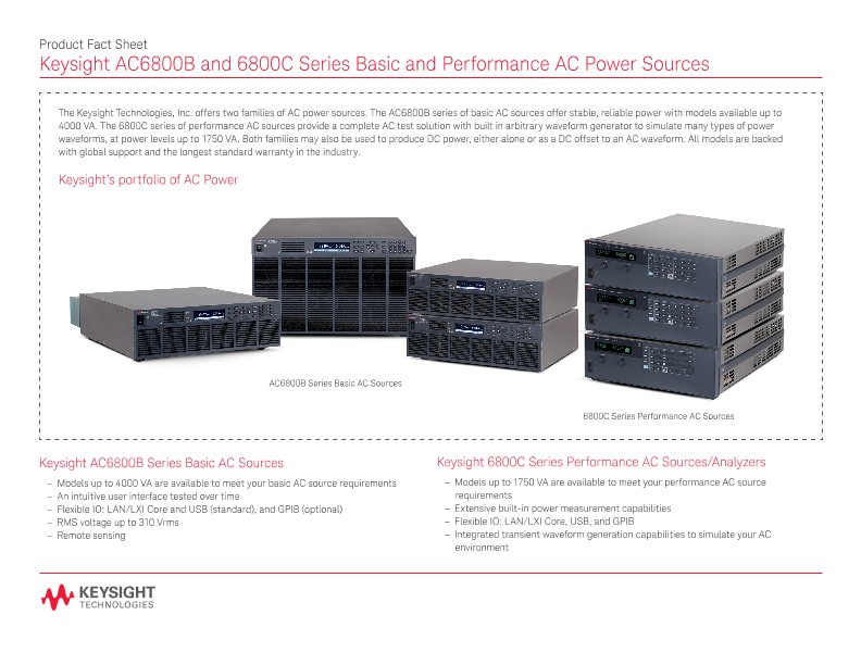 AC6800B and 6800C Series Basic and Performance AC Power Sources – Product Fact Sheet