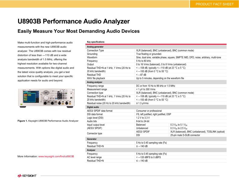 Keysight U8903B Performance Audio Analyzer