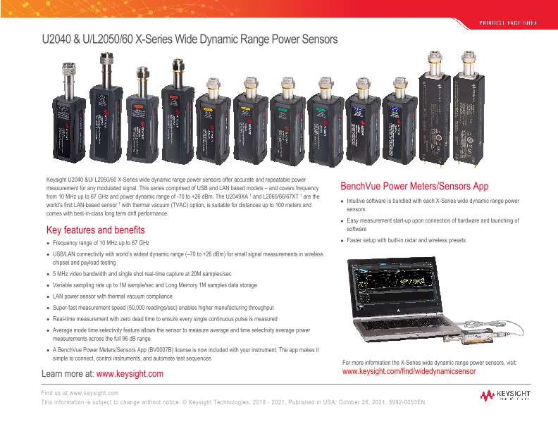 U2040 & U/L2050/60 X-Series Wide Dynamic Range Power Sensors