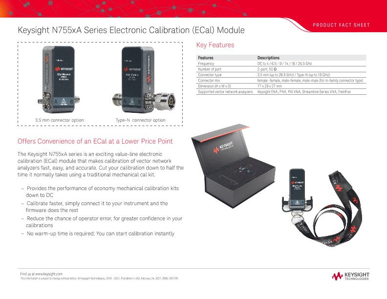N755xA Series Electronic Calibration (ECal) Module