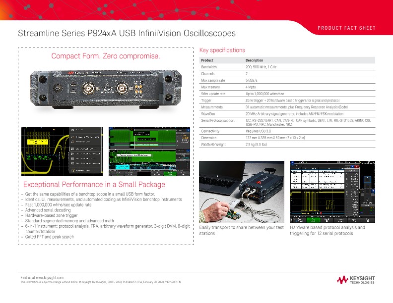 Streamline Series P924xA USB InfiniiVision Oscilloscopes