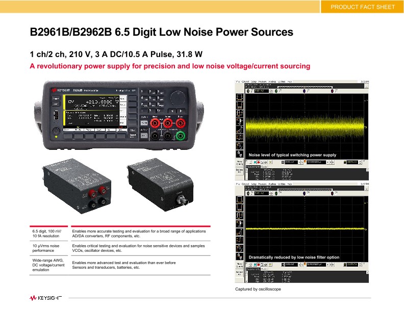 B2961B and B2962B 6.5 Digit Low Noise Power Source