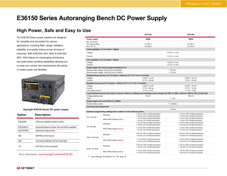 E36150 Series Autoranging Bench DC Power Supply