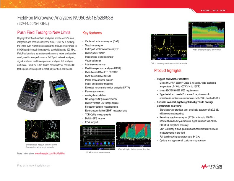 FieldFox Microwave Analyzers N9950B/51B/52B/53B