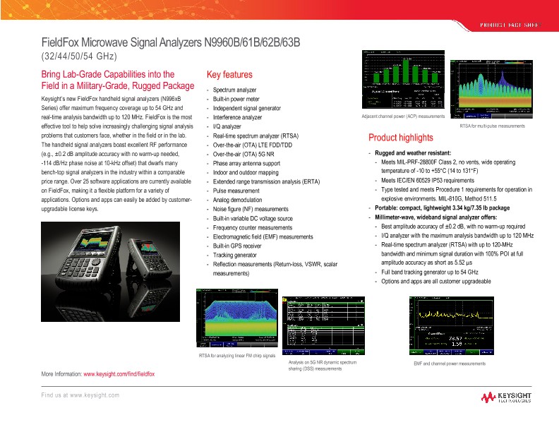 FieldFox Microwave Analyzers 60B/61B/62B/63B