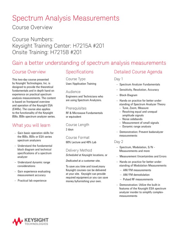 Spectrum Analysis Measurements - Course Overview