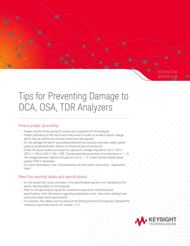 Tips for Preventing Damage to DCA, OSA, TDR Analyzers 