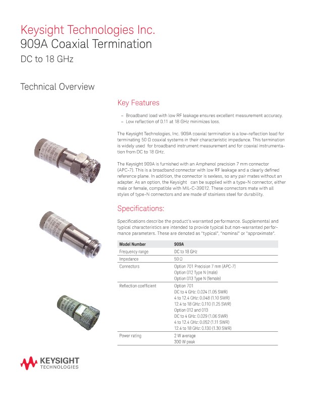 909A Coaxial Termination DC to 18 GHz 