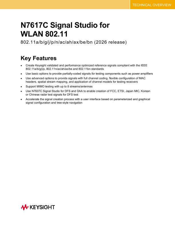 N7617C Signal Studio for WLAN 802.11a/b/g/j/p/n/ac/ah/ax/be