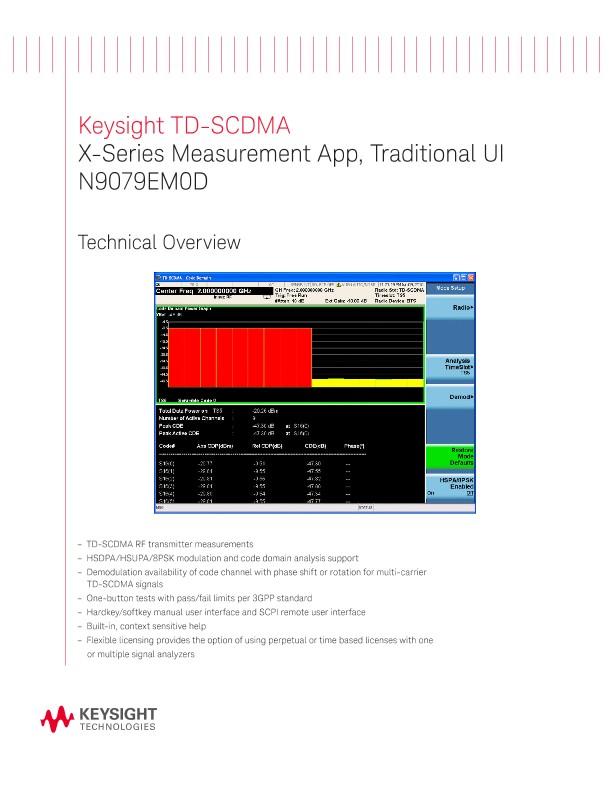 TD-SCDMA X-Series Measurement App, Traditional UI N9079EM0D