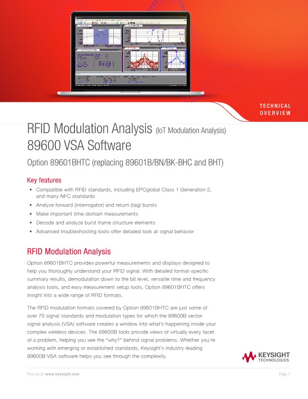 RFID Modulation Analysis (IoT Modulation Analysis) 89600 VSA Software Option 89601BHTC 