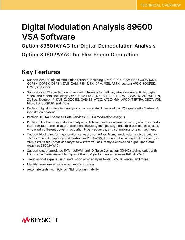 Digital Modulation Analysis 89600 VSA Software