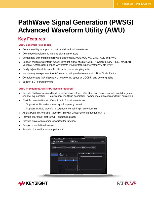 PathWave Signal Generation (PWSG) Advanced Waveform Utility (AWU)