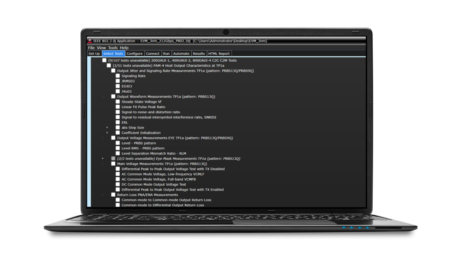 D90203DJC IEEE 802.3dj TX 测试软件屏幕截图