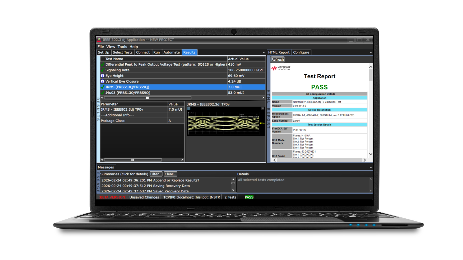 N1091DJPA IEEE 802.3dj 发送测试软件截图