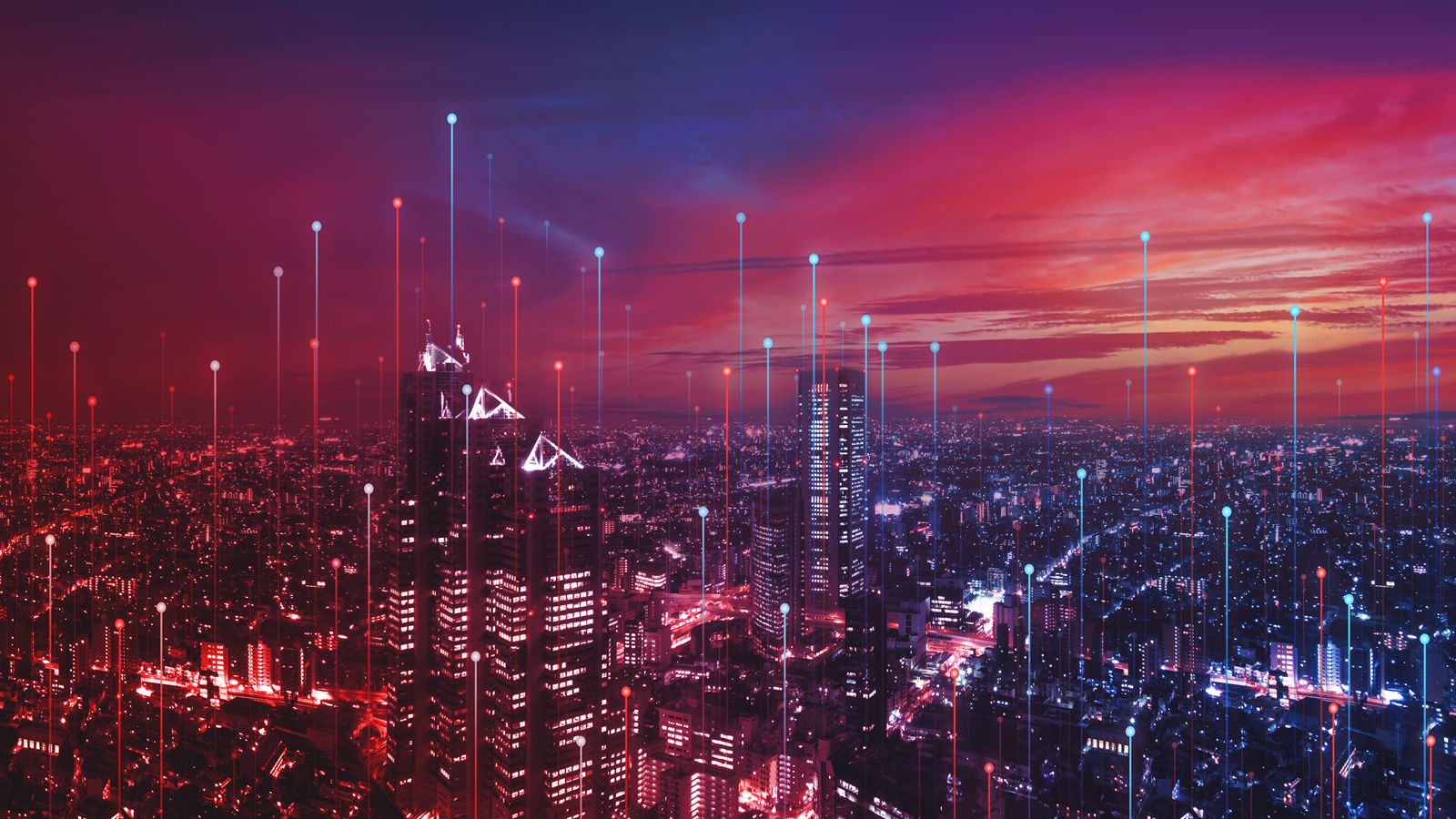 5G网络覆盖整个城市天际线