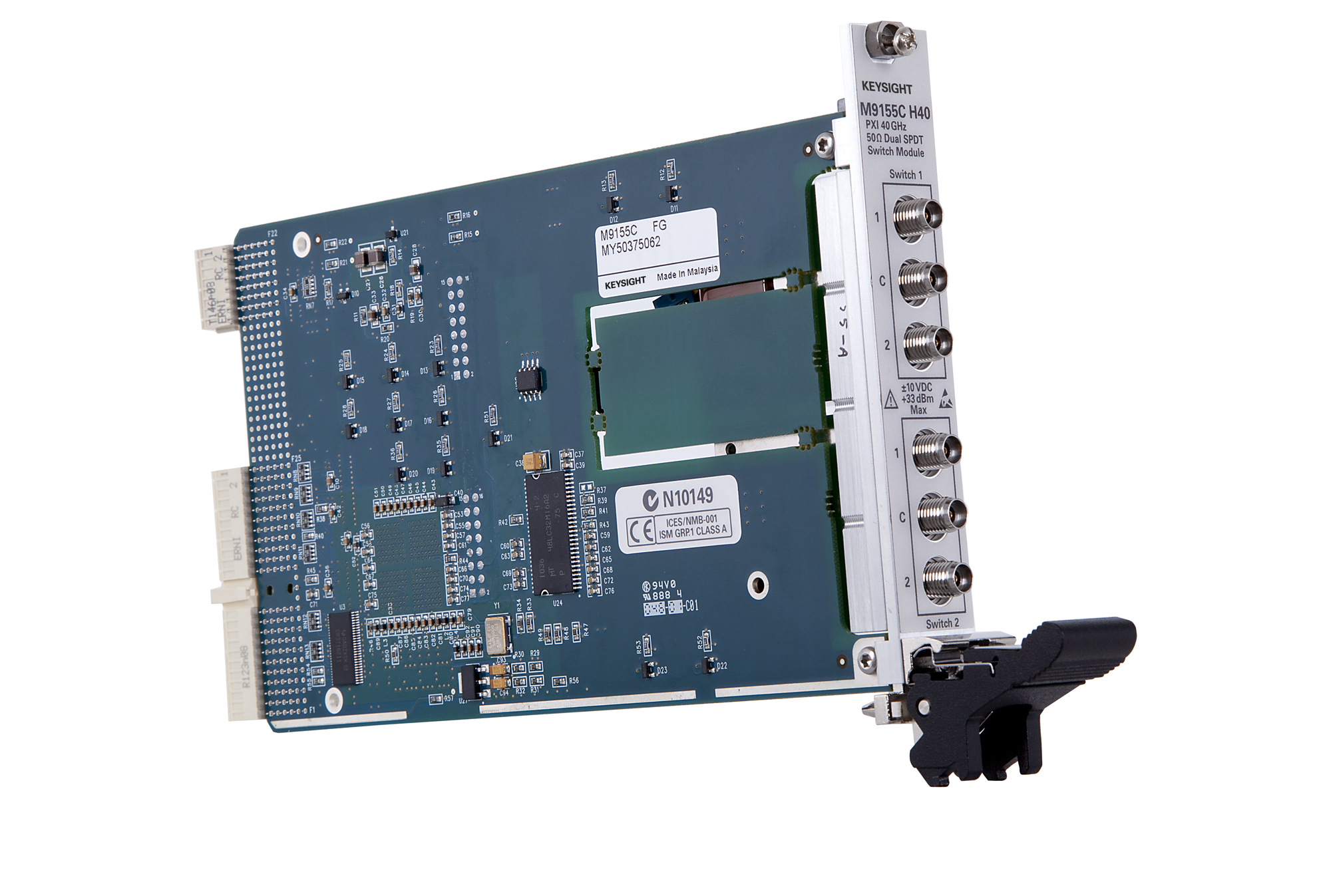 PXI 混合同轴开关图像：直流至 40 GHz，双通道 SPDT，未终端连接