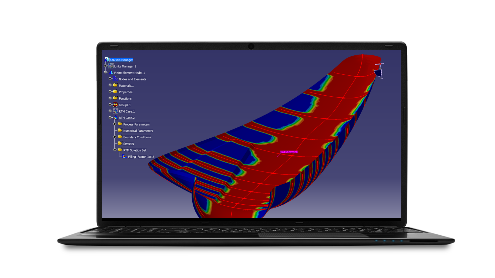 Molding & Forming (PAM-Composites) software on laptop