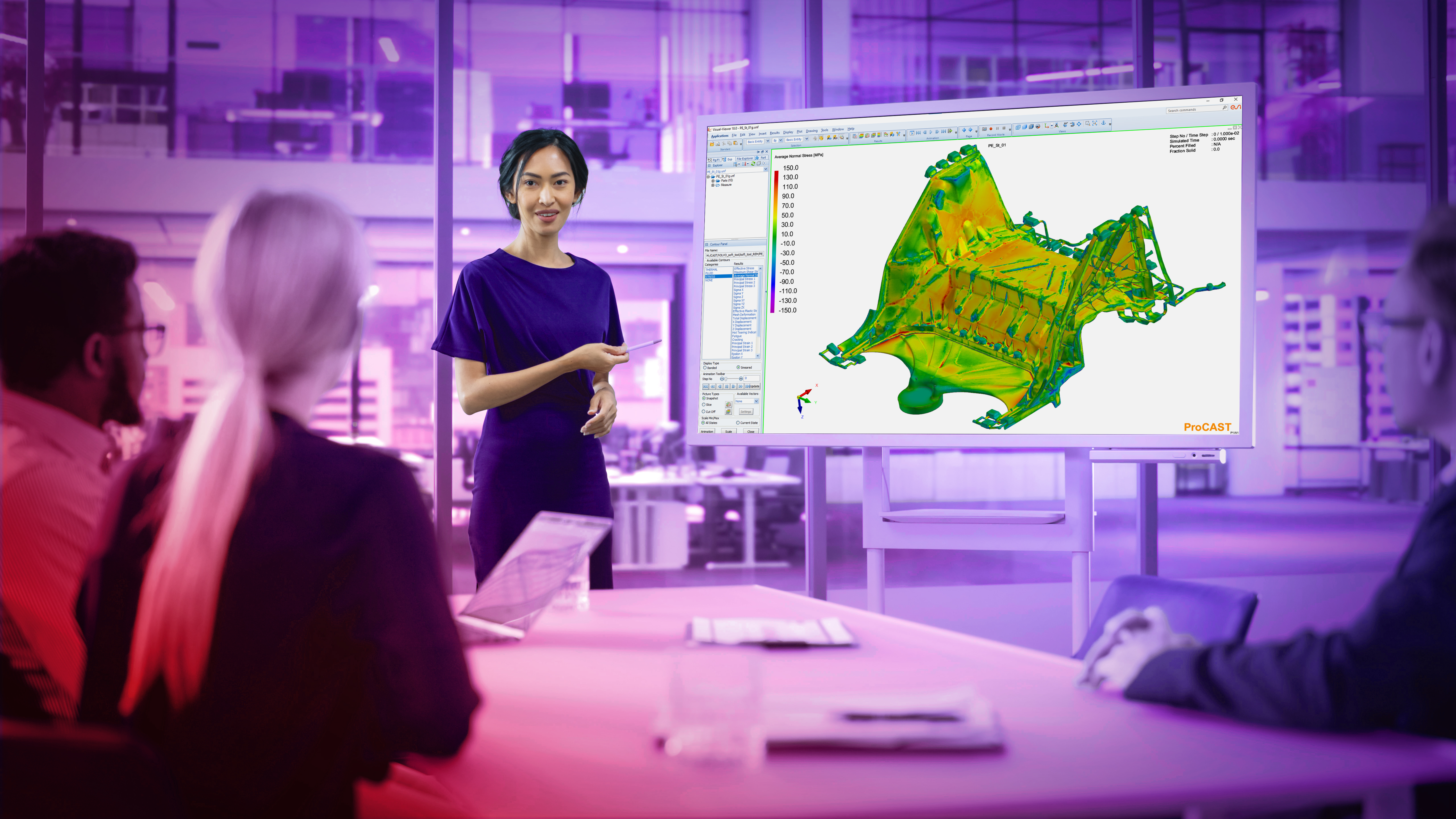 Team analyzing a 3D model on a board