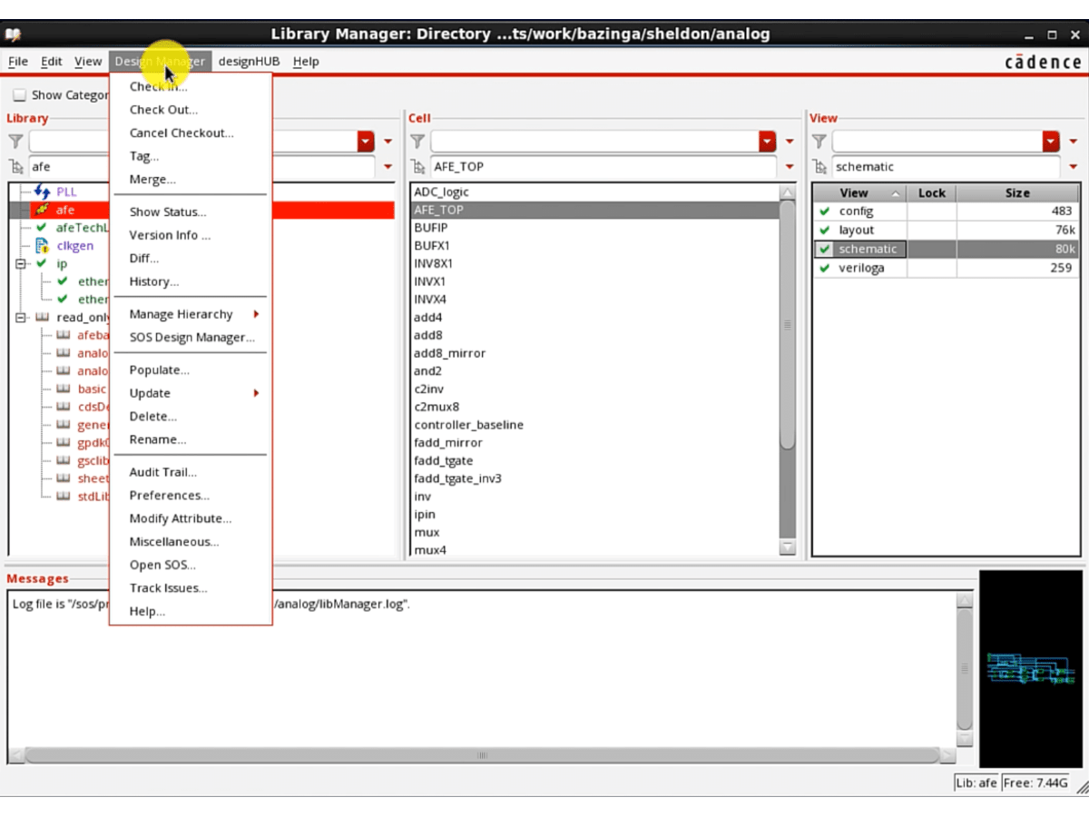 Screenshot of Keysight Visual Design Diff (VDD) software integrated with Cadence Virtuoso Studio