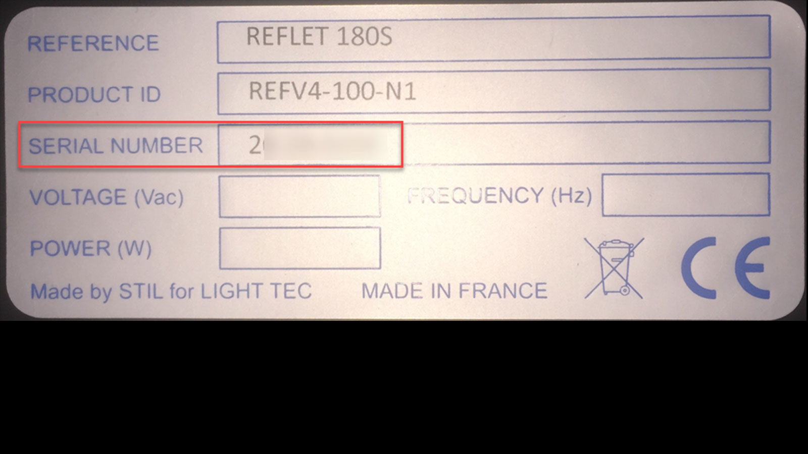 REFLET 180S Serial Number