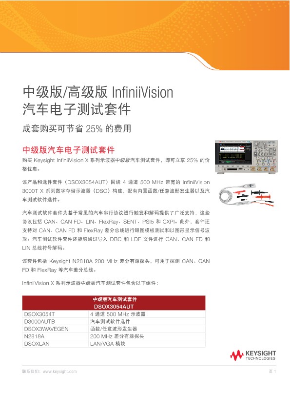 InfiniiVision汽车电子中高级套件