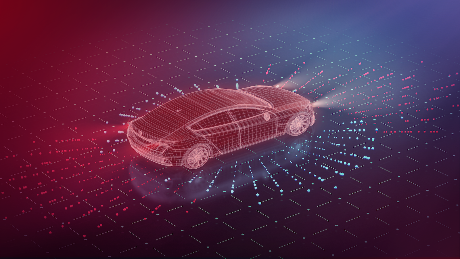 Rendering of vehicle with sensor lights expanding outward