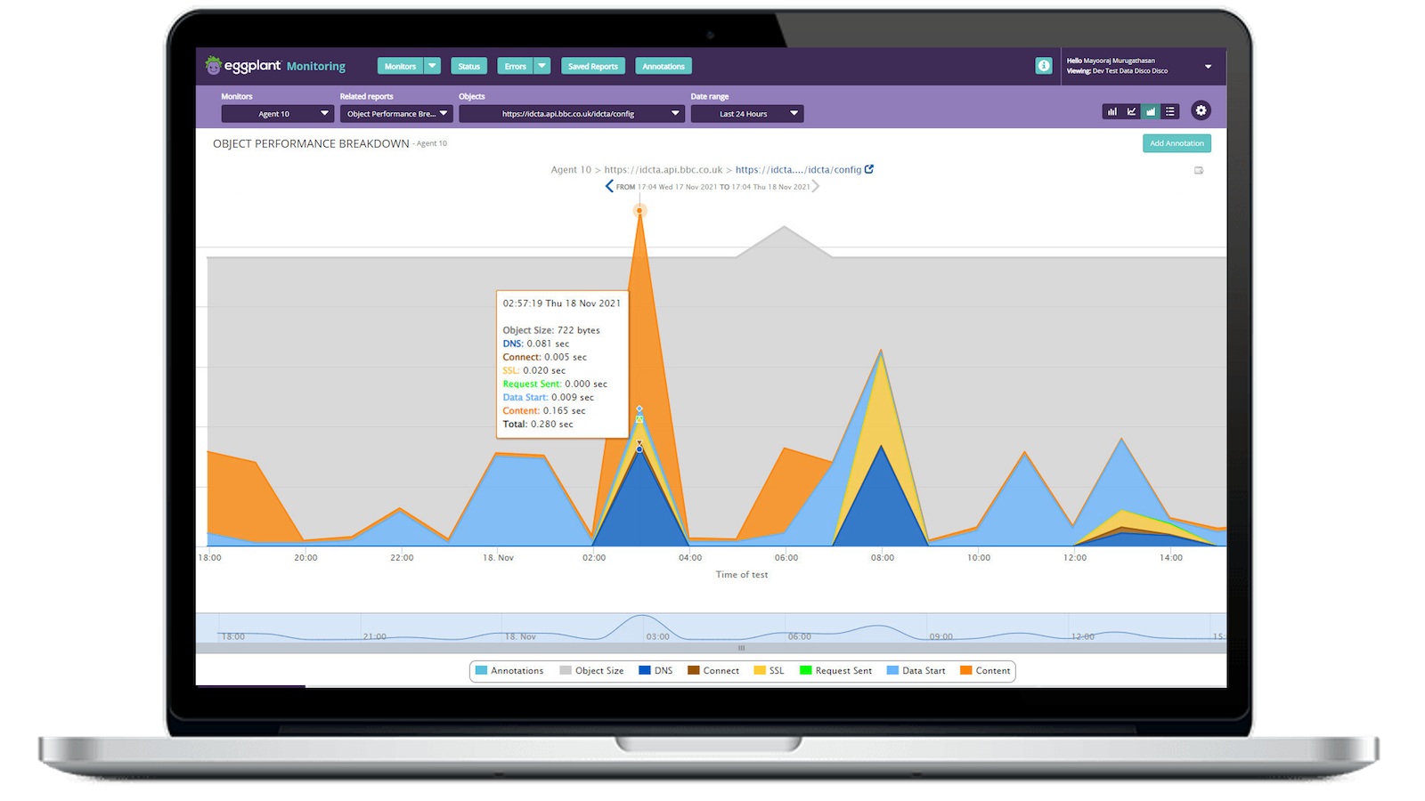 EG3000A Eggplant Monitoring software front view on open laptop