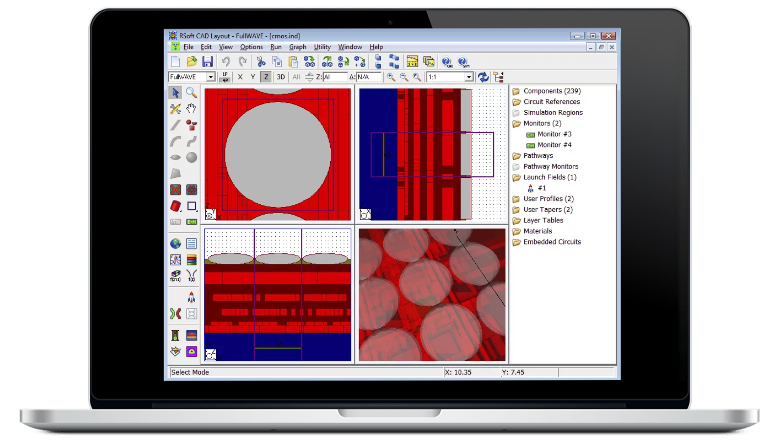 RSoft CAD Environment software on laptop screen