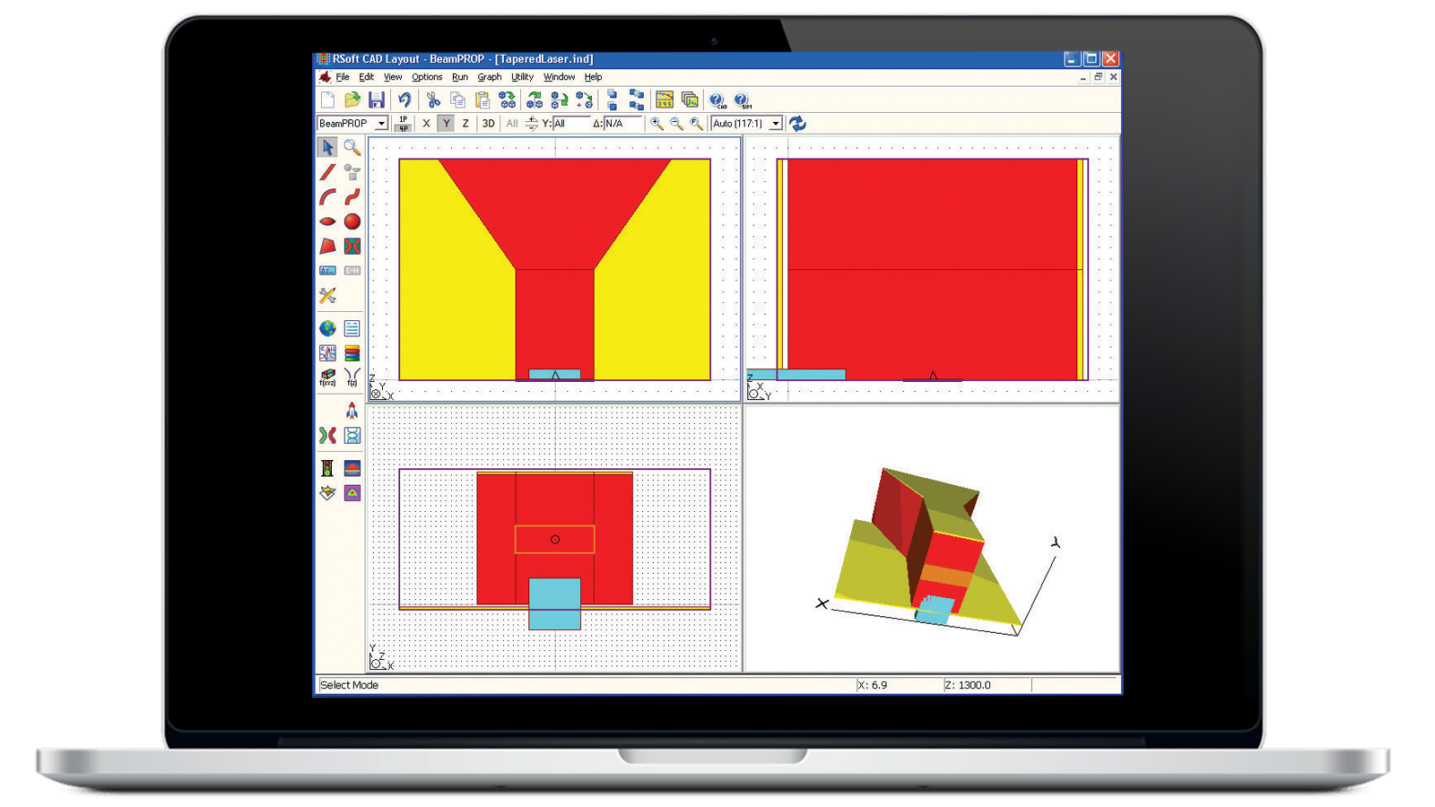 RSoft Tapered Laser Utility software open on laptop screen